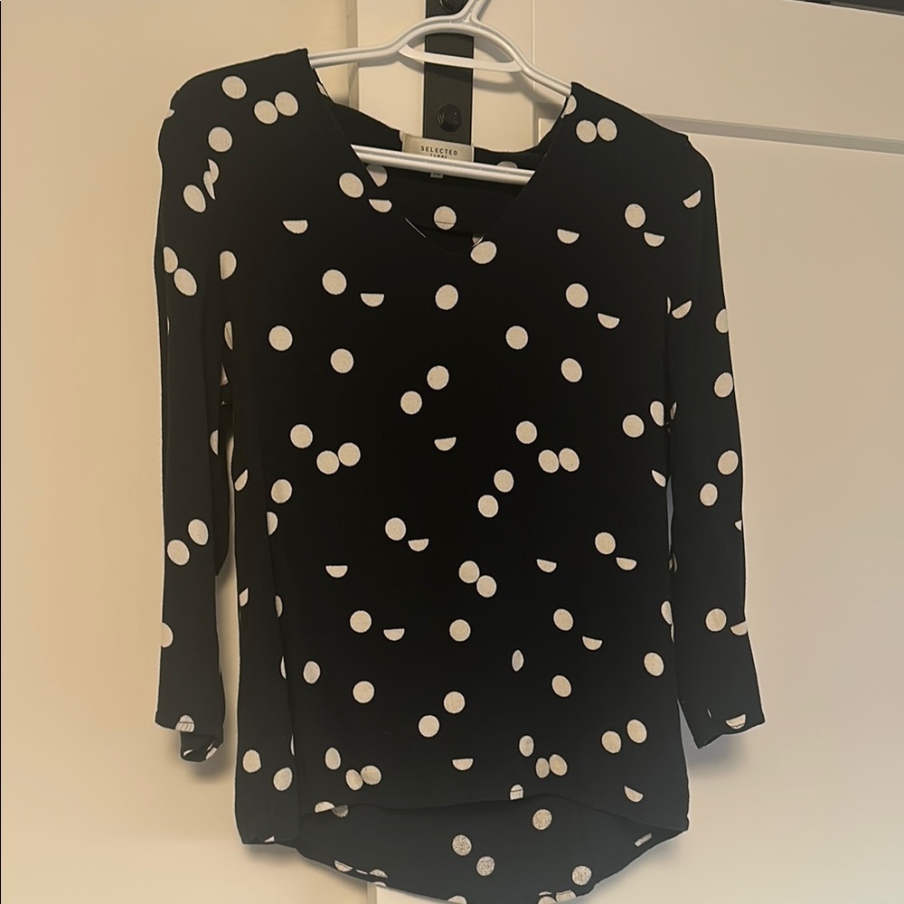 Selected Femme Navy Polka Dot Women's Top